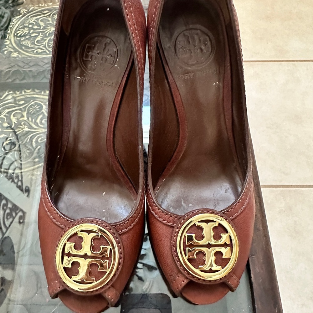 Tory Burch Brown Leather Wedges